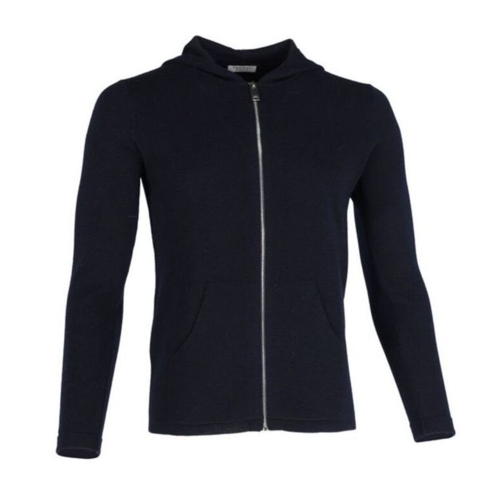 Sandro Paris 100% laine wool Zipped Hoodie in Navy Blue Sz 44